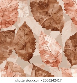 Artistic Autumn Fall Eucalyptus Leaf Watercolor Abstract Scandinavian Design Seamless Pattern Wallpaper Curtain Bedding Background Upholstery Gift Wrapping Paper Vector 