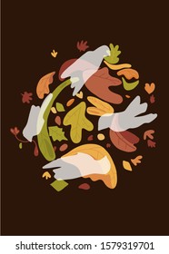 Artistic autumn. Leaves and birds shapes. stock illustration