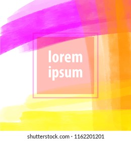 artistic backdrop in square shape with copy space, vector with brush strokes, watercolor look background with colorful hand painted stains