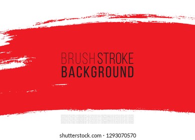 Artistic backdrop, vector brush horizontal stroke red color, paint look background with colorful big stain, minimalistic hand drawn design template.