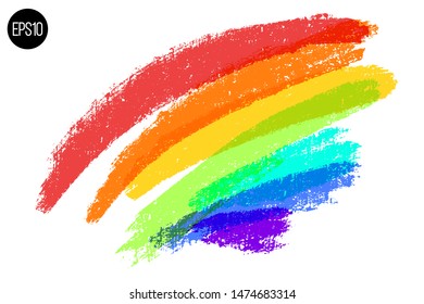 Artistic backdrop. Vector with brush strokes. Brush paint look background with colorful hand painted stains. Rainbow colors backdrop.