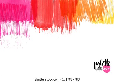 Artistic backdrop, vector with brush strokes various colors, watercolor look background with colorful painted stains.