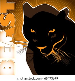 Artistic background with black puma. Vector illustration.