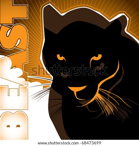 Artistic background with black puma. Vector illustration.