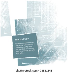 artistic background design (mail-envelopes motive, chalk technique, textured grunge background, vector)