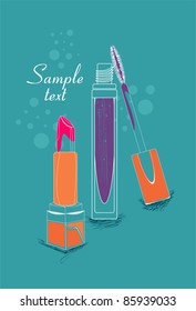 artistic background with lipstick, and mascara