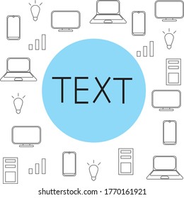Künstlerischer Hintergrund von technologischen Symbolen / Geräten: Laptop, Computer, Smartphone ...