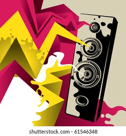 Artistic Banner With Giant Speaker. Vector Illustration.