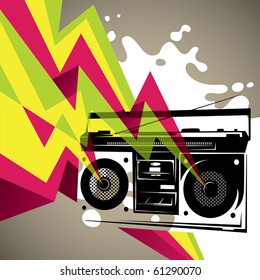 Artistic banner with retro radio silhouette. Vector illustration.