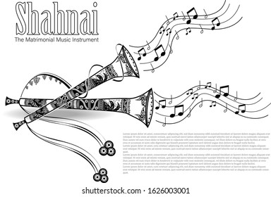 Artistic beautiful Indian Musical Instrument for Matrimonial - Shehnai pattern design. 