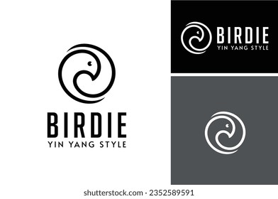 Artistic Beautiful Phoenix Fenix Pigeon Dove Bird Head with Beauty Luxury Elegant Yin Yang style logo design