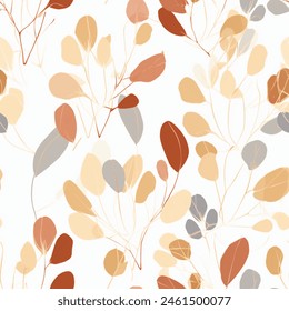 Artistic Beige Terra French Grey Wild Flower Elegant Eucalyptus Leaf Watercolor Scandinavian Design Seamless Pattern Wallpaper Curtain Bedding Upholstery White Background