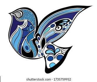 Artistic Bird in Blue with Decorative Design & Art Work, Easy to Customize as per the Requirement and Colour Scheme. Can be Used for Textile Printing