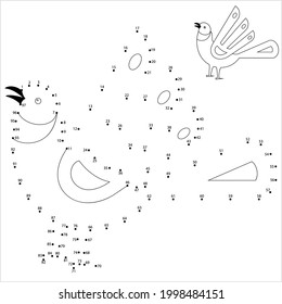 Artistic Bird, Bird Icon Connect The Dots, Puzzle Containing A Sequence Of Numbered Dots Vector Art Illustration