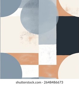 Artistic Black Blue Brown Grey White Abstract Geometric Square Circle Watercolor Scandinavian Design Seamless Pattern Wallpaper Bedding Upholstery Fabric Pastel Gift Wrapping Paper Background Vector