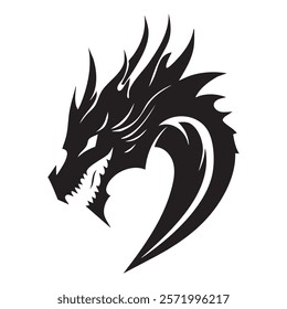 Artistic black dragon silhouette with intricate details and fierce expression.