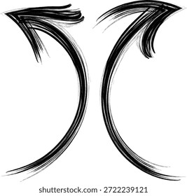 As setas de pincel de tinta preta artística curvam-se umas das outras, ilustrando perfeitamente a divergência, várias escolhas ou caminhos separados.