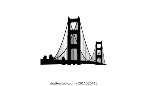 A artistic black ink drawing of the iconic Golden Gate Bridge silhouette against a clean white background