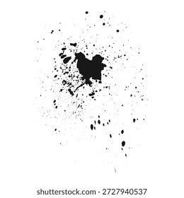 Gota de tinta negra artística con spray fino circundante para fondos grunge.