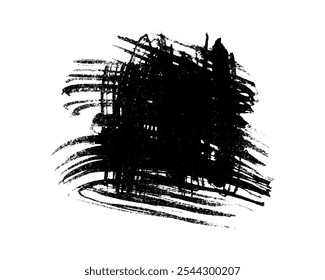 Borde de trazo cuadrado texturizado grunge de tinta negra artística. Forma aislada oscura expresiva del frotis de la máscara para el diseño del marco de la textura, fondo, decoración del Anuncio de la placa