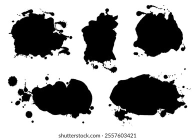 Artistic Black Ink Spray Stains and Blots. Ink splashes banners set with drops blots and spray stains. Abstract grunge effect for banners, ad, website, posters