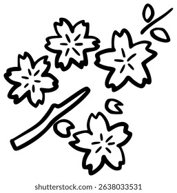 Artistic black outline sakura flower.
