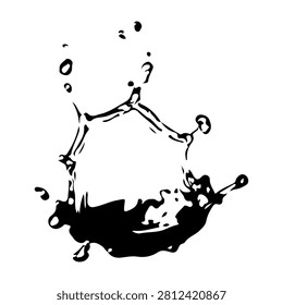 An artistic black and white abstract image capturing a splash of liquid forming a unique shape and movement.