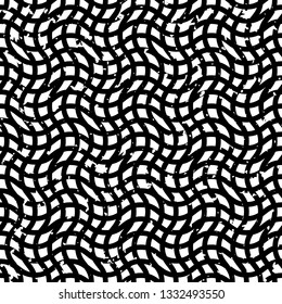 Artistic black and white abstract seamless pattern. Monochrome  background with grungy destroyed grid. Vector illustration. 