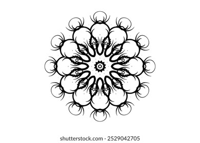 Artistic black and white mandala design on a clean white background, emphasizing its intricate and beautiful patterns