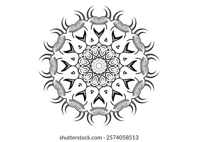 Artistic Black and White Mandala Featuring Complex Circular Patterns on a Simple White Background	
