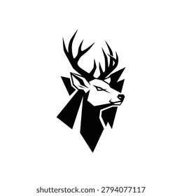 Artistic black and white stylized deer with prominent antlers, detailed face