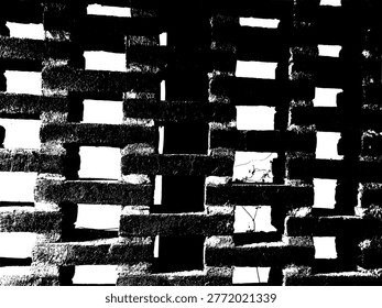 Artistic black and white vector of a brick ventilation wall. High-contrast monochrome illustration featuring geometric patterns and halftone textures for architectural and industrial design.