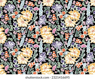 Artistic Blooming floral ,Colourful Sprogn time Hand drawing Meadow flower seamless Pattern ,Design for fashion , fabric, textile, wallpaper, wrapping and all prints