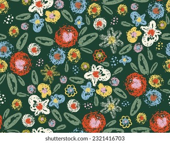 Artistic Blooming floral ,Colourful Sprogn time Hand drawing Meadow flower seamless Pattern ,Design for fashion , fabric, textile, wallpaper, wrapping and all prints