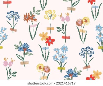 Artistic Blooming floral ,Colourful Sprogn time Hand drawing Meadow flower seamless Pattern ,Design for fashion , fabric, textile, wallpaper, wrapping and all prints