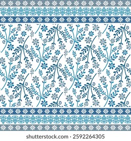 artistic blue floral seamless pattern with arabesque border for wallpaper and textile design
