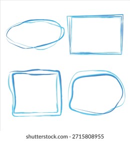 Colección de marcos dibujados a mano azul artístico: bordes de acuarela incompletos para diseño creativo y Elementos decorativos