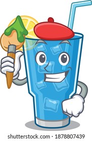 An artistic blue lagoon cocktail artist mascot design paint using a brush