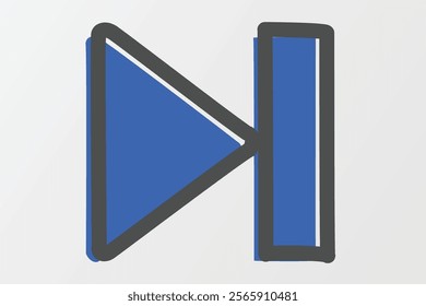 An artistic blue outline next icon. Designed with handrawn style outline style 