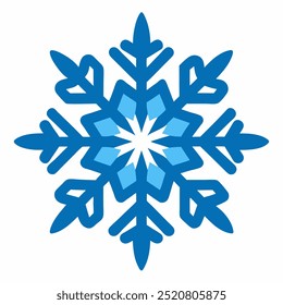 An artistic blue snowflake adorned with leaves on a white background