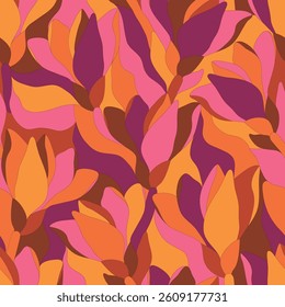Artistic botanical vector background. Decorative seamless pattern with abstract shapes of leaves and herbs. Artisanal allover print in style of stained glass, for fabric, textile, paper, package