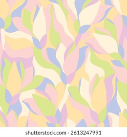Artistic botanical vector background. Decorative seamless pattern with abstract shapes of leaves and herbs. Artisanal allover print in style of stained glass, for fabric, textile, paper, package