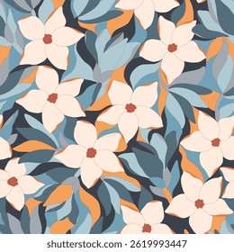 Artistic botanical vector background. Decorative seamless pattern with abstract shapes of leaves and herbs. Artisanal allover print in style of stained glass, for fabric, textile, paper, package