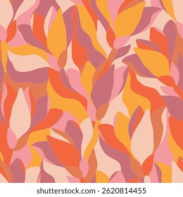 Artistic botanical vector background. Decorative seamless pattern with abstract shapes of leaves and herbs. Artisanal allover print in style of stained glass, for fabric, textile, paper, package