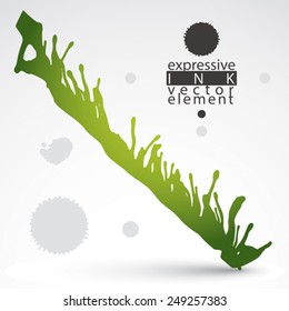 Artistic bright abstract dirty ink template, scanned and traced splashing decorative element. Rough grungy background.