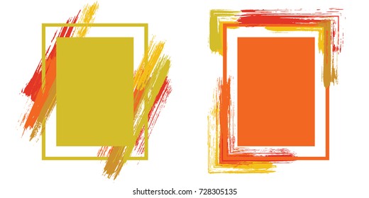 Artistic bright  frame set vector collection. Grunge border with painted brushstrokes background collection. Painted frames advertising graphic design templates for banner, flyer, poster, card.