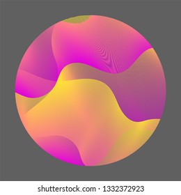 Artistic bright pattern with colorful curves arranged in round shape. Circle ripple abstract vector illustration. Geometric graphic design. Yellow pink magenta wavy lines circle ripple.