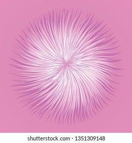 Artistic bright violet barb circle midpoint drawing shape design. Optical illusion fuzz prickly form in art modern cartoon creative style. Mauve color motley spiky symbol on pink space for text