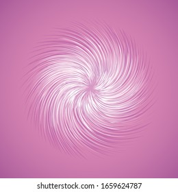 Artistic bright violet barb circle midpoint drawing curve swirl shape design. Optical illusion fuzz prickly form. Art modern cartoon creative style. Mauve color motley spiky symbol on pink text space