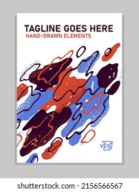 Artistic brochure vector abstract design with hand drawn elements, stylish colorful art abstraction cover for book magazine or flyer, leaflet or advertising poster template.